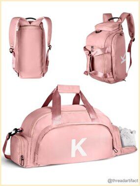 Initial Monogram Gym Bag with Shoe Compartment, Convertible Duffel for Dance
